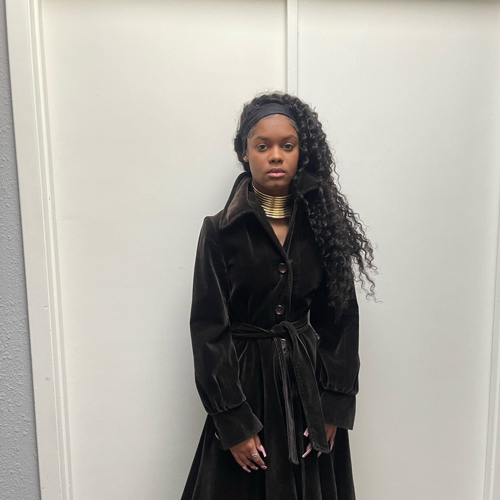 Vtg dark chocolate heavy weight velvet swing velvet coat dress